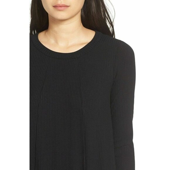 Lush Women's 'Leah' Knit Shift Keyhole Pleated Dress Size Small Black - Picture 7 of 12